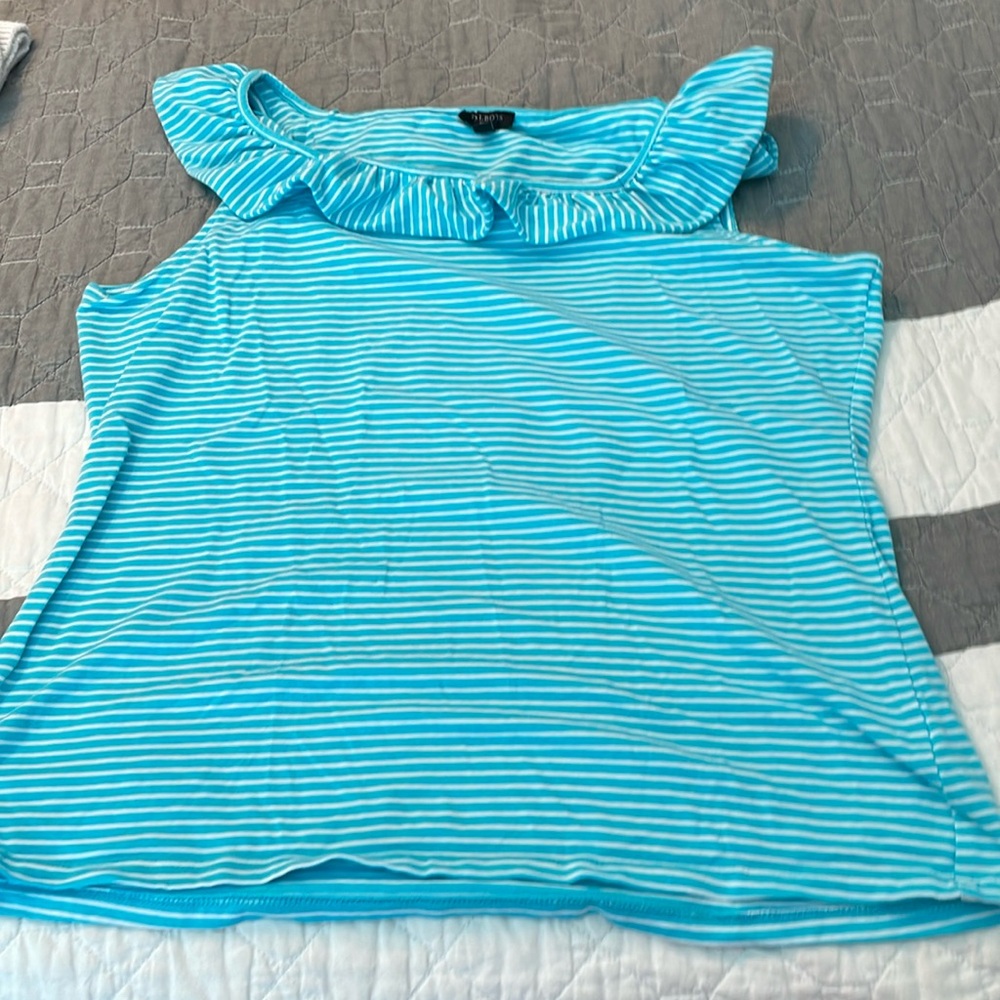 Talbot ladies sleeveless aqua blue white striped top